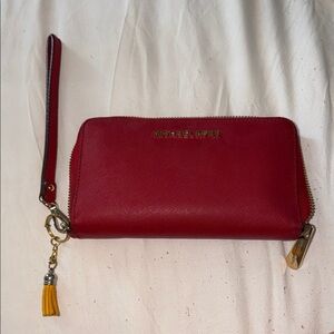 Michael Kors Cherry Red Wristlet with Gold Accents
